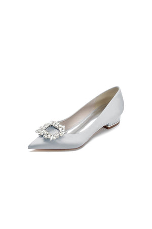 Simple Pointed Toe Satin Kitten Heels With Beading - KissProm