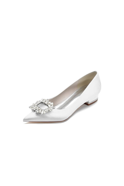 Simple Pointed Toe Satin Kitten Heels With Beading - KissProm