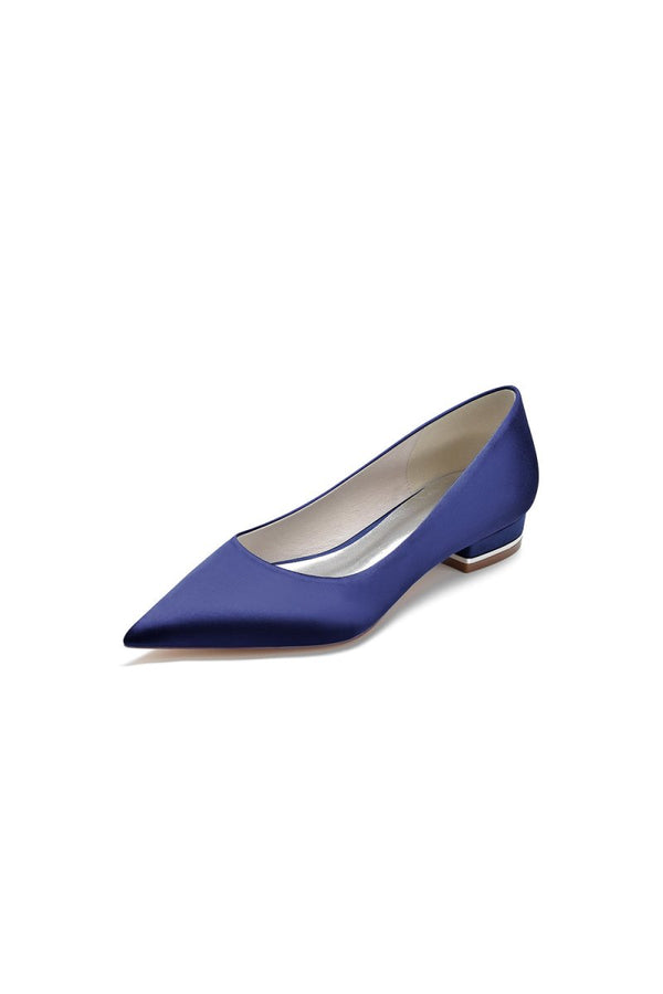 Simple Pointed Toe Satin Low Heels - KissProm