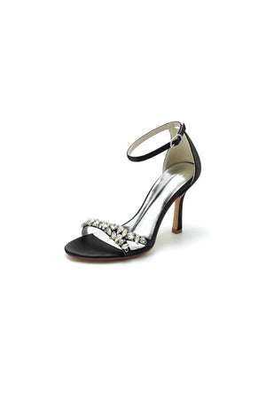 Simple Round Toe Rhinestone Stiletto Heels - KissProm