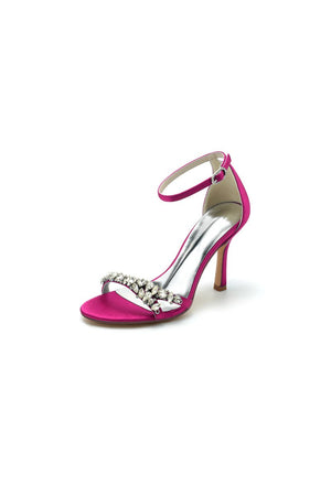 Simple Round Toe Rhinestone Stiletto Heels - KissProm