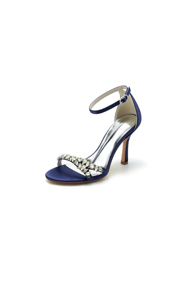 Simple Round Toe Rhinestone Stiletto Heels - KissProm