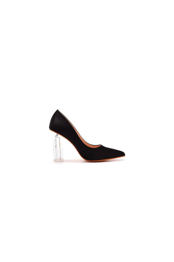 Simple Satin Slip on Pointed Toe Transparent Block Heels - KissProm