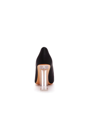 Simple Satin Slip on Pointed Toe Transparent Block Heels - KissProm