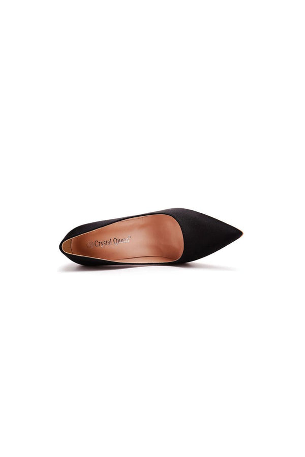Simple Satin Slip on Pointed Toe Transparent Block Heels - KissProm