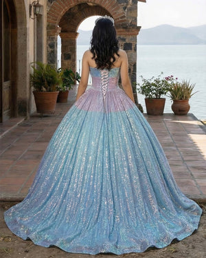 Simple Sequined Shimmer Party Dress with Train - KissProm