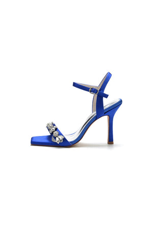 Simple Single Strap Beaded Satin Stiletto Sandals - KissProm