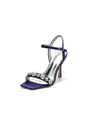 Simple Single Strap Beaded Satin Stiletto Sandals - KissProm