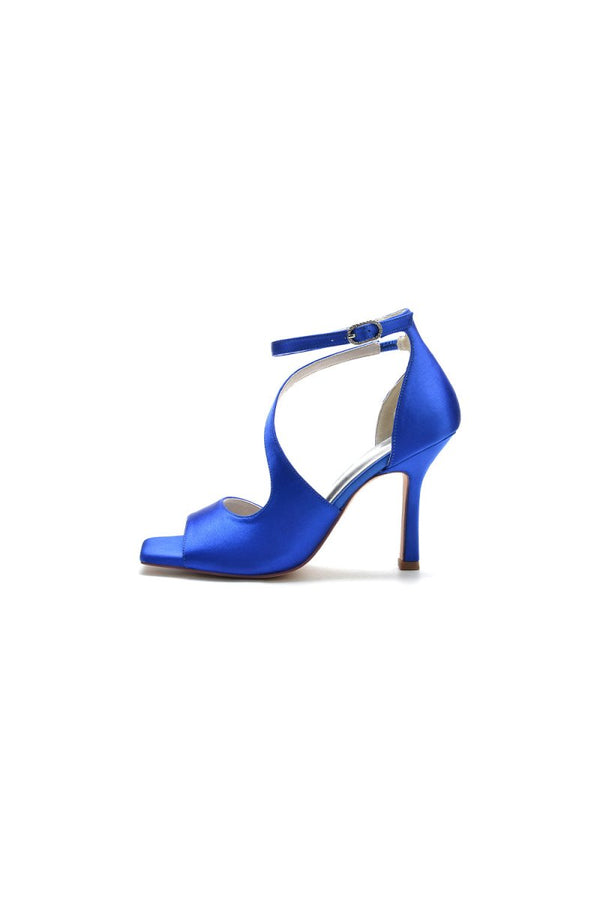 Simple Square Open Toe Ankle Strap Satin Prom Shoes - KissProm