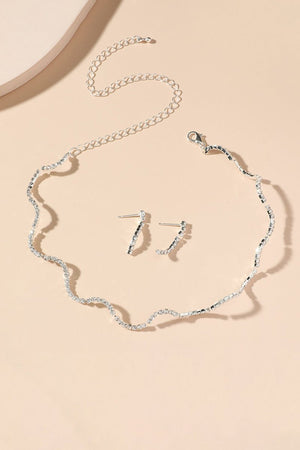 Simple Thin Rhinestone Necklace And Earrings Set - KissProm