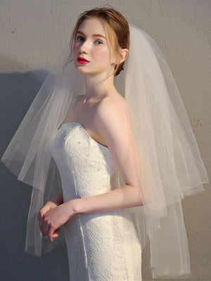 Simple Two Tier Ivory Short Wedding Veils - KissProm