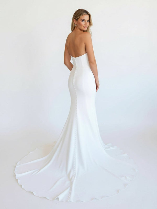 Simple White Boho Mermaid Satin Long Sleeveless Wedding Dress – Wedding Dress by KissProm | Available at KissProm
