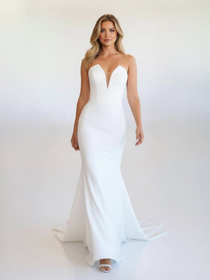 Simple White Boho Mermaid Satin Long Sleeveless Wedding Dress – Wedding Dress by KissProm | Available at KissProm