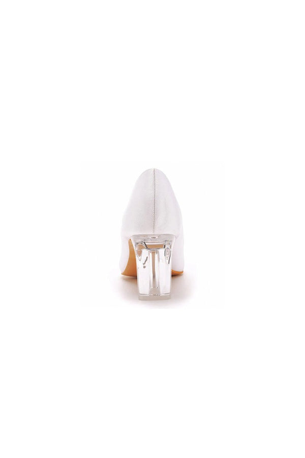 Simple White Pointed Toe Transparent Block Heels - KissProm