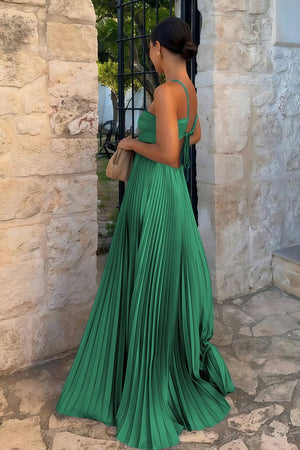 Sky Blue Halter Pleated Satin A Line Prom Dresses With Cutout – Prom Dress by KissProm | Available at KissProm