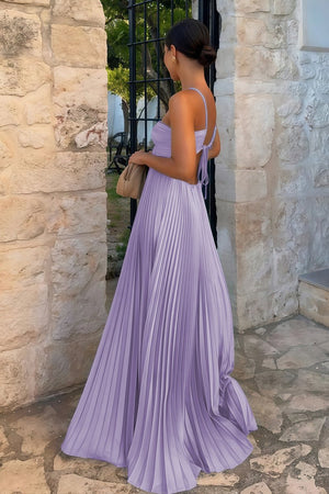 Sky Blue Halter Pleated Satin A Line Prom Dresses With Cutout – Prom Dress by KissProm | Available at KissProm