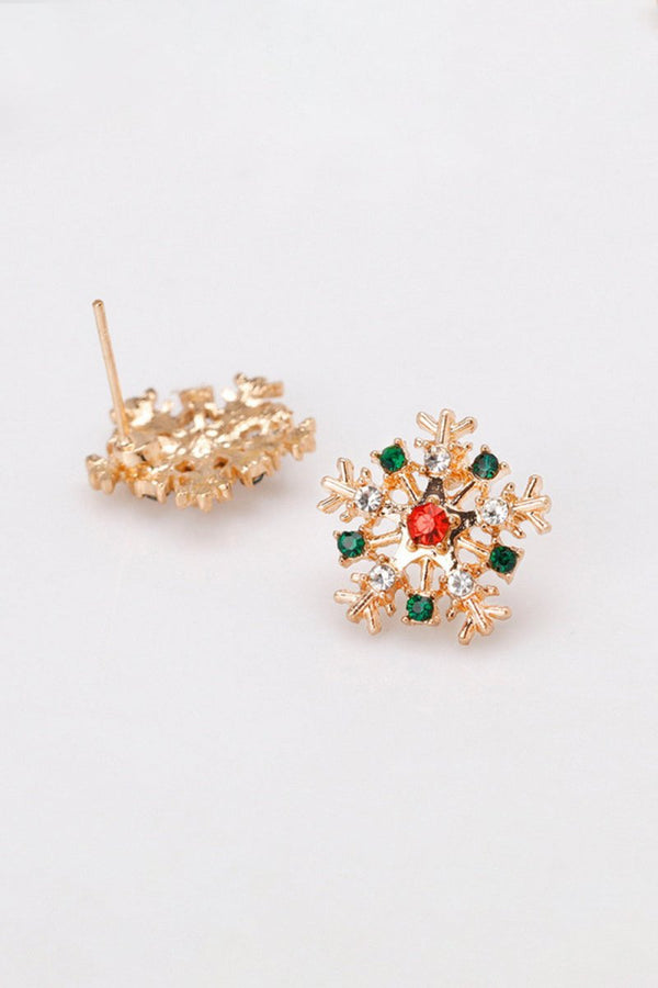 Snowflake Gold Earrings Rhinestones - KissProm