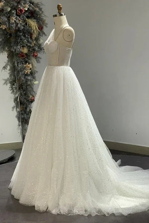 Spaghetti Straps Sparkly Bohemian Wedding Dress