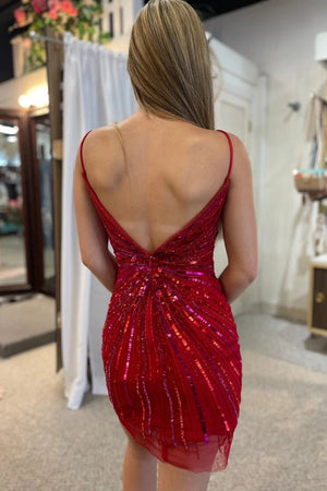 Sparkly Golden Sequined V - Neck Tight Homecoming Dress - KissProm