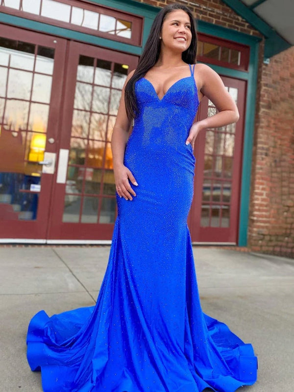 Sparkly Mermaid Spaghetti Straps Beaded Satin Long Prom Dress – Prom Dress by KissProm | Available at KissProm