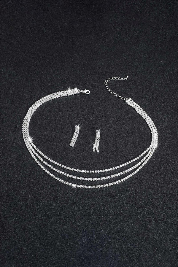 Sparkly Multilayer Thin Rhinestone Necklace And Earrings Set - KissProm