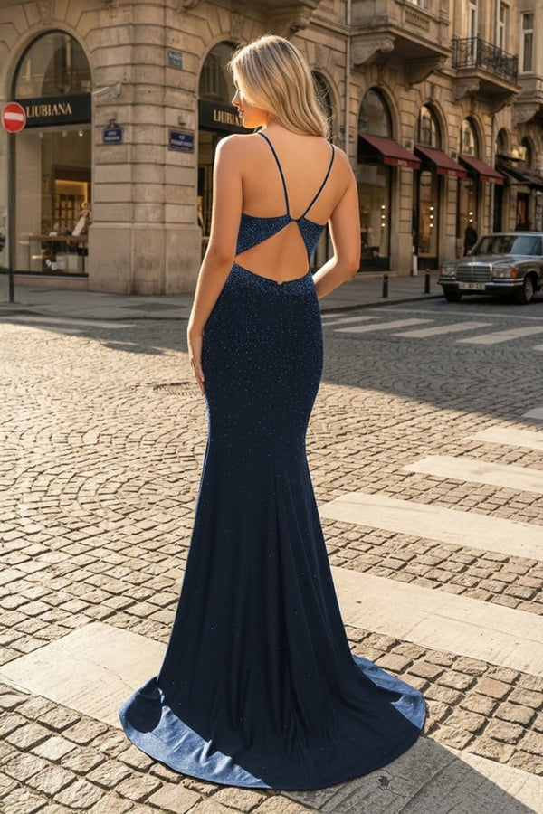 Mermaid Spaghetti Straps Beaded Satin Prom Dress – Prom Dress by KissProm | Available at KissProm