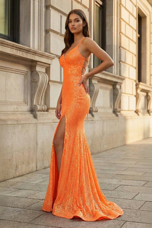Sparkly Orange Sequins Mermaid Long Prom Dress – Dresses by KissProm | Available at KissProm