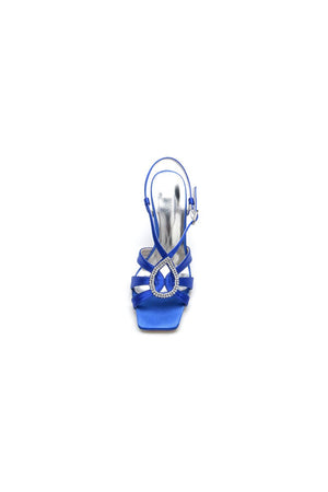 Square Open Toe Beaded Hollow Out Satin Prom Shoes - KissProm
