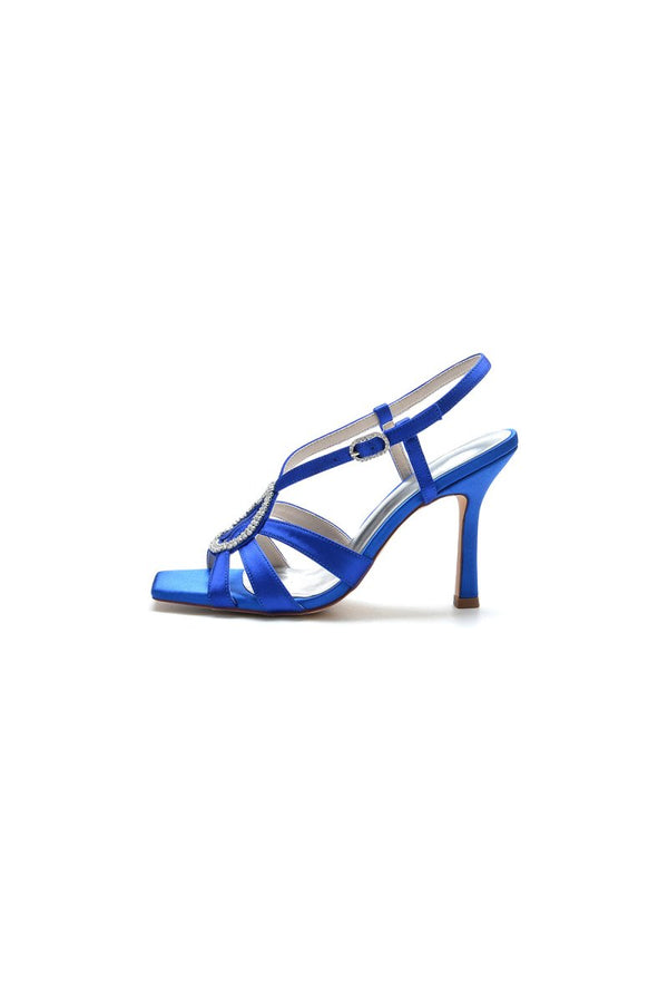 Square Open Toe Beaded Hollow Out Satin Prom Shoes - KissProm