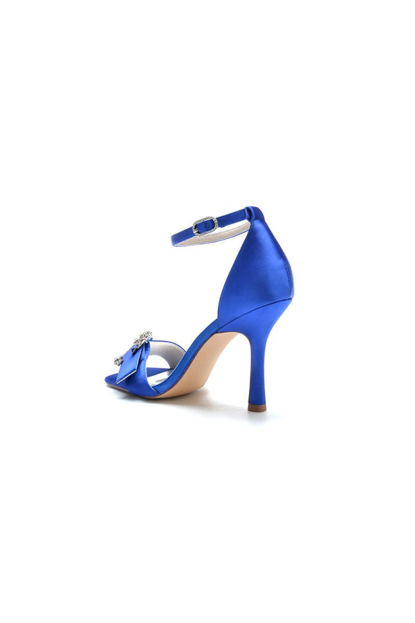 Square Open Toe Crystal Buckle Strap Chunky Heels - KissProm