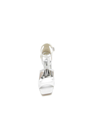 Square Open Toe Hollow Out Satin Stiletto Heels - KissProm