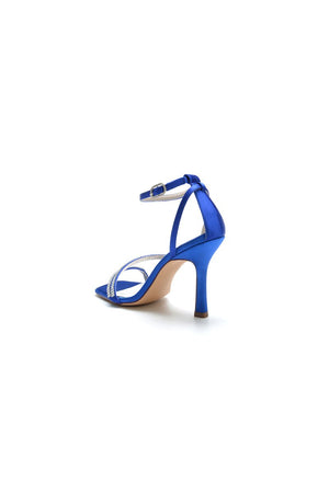 Square OpenToe Beaded Ankle Strap Satin Stiletto Heels - KissProm