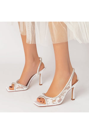 Square PeepToe Beaded Lace Wedding Shoes
