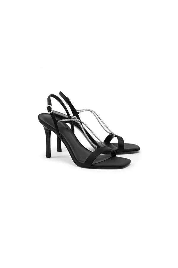 Square Toe Stiletto Black High Heels with Beading - KissProm