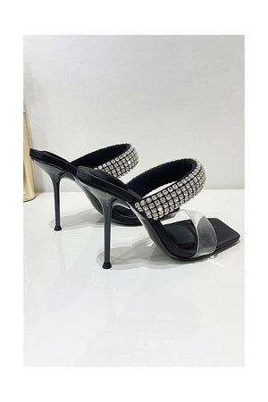 Square Toe Stiletto High Heels with Beading - KissProm