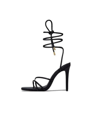 Squared Open Toe Strappy Silhouette Ankle Wrap Women Heeled Sandal - KissProm