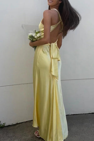 Turquoise - Halter V-Neck Pleated Satin Sleeveless Long Prom Party Dress – Prom Dresses by KissProm | Available at KissProm