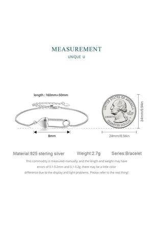 Sterling Silver Bracelet Chain with Heart Pin - KissProm