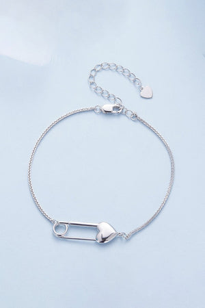 Sterling Silver Bracelet Chain with Heart Pin - KissProm