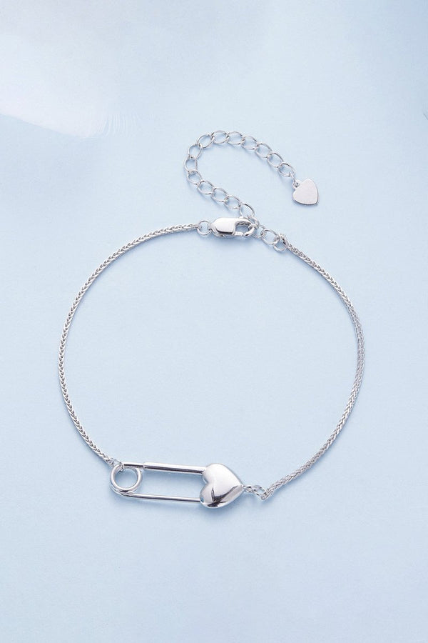 Sterling Silver Bracelet Chain with Heart Pin - KissProm