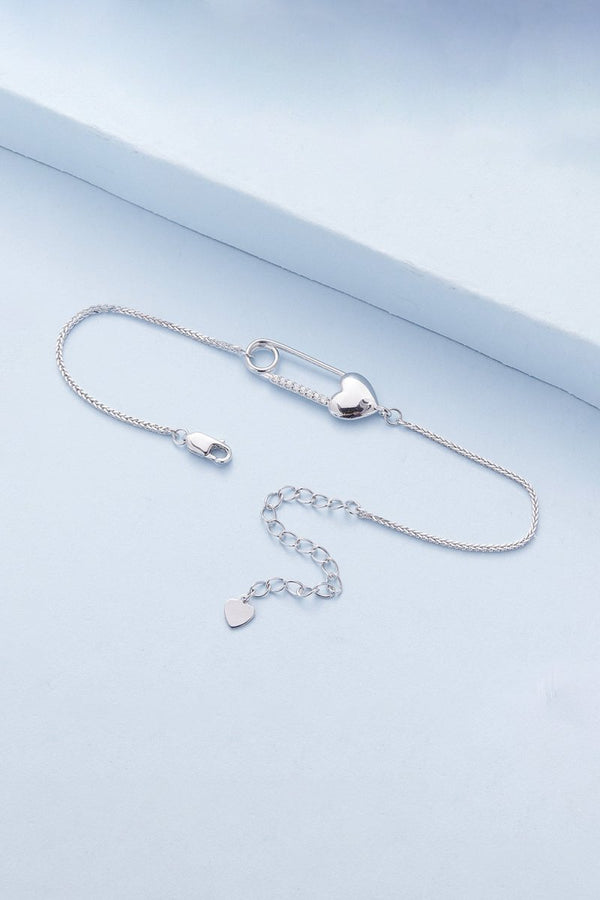 Sterling Silver Bracelet Chain with Heart Pin - KissProm