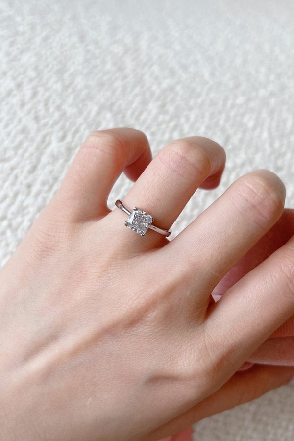 Sterling Silver Simple Square Zircon Ring - KissProm