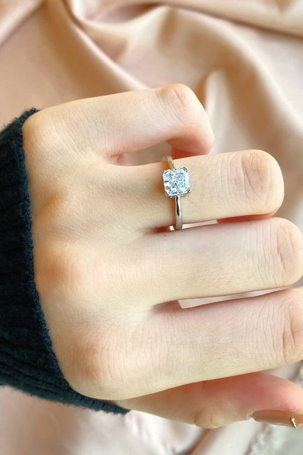 Sterling Silver Simple Square Zircon Ring - KissProm