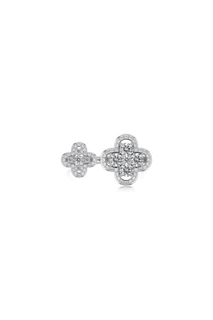 Sterling Silver Sparkling Four Leaf Clover Adjustable Open Ring - KissProm