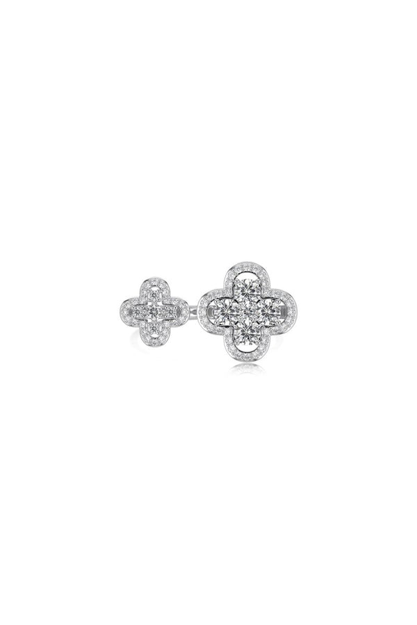 Sterling Silver Sparkling Four Leaf Clover Adjustable Open Ring - KissProm