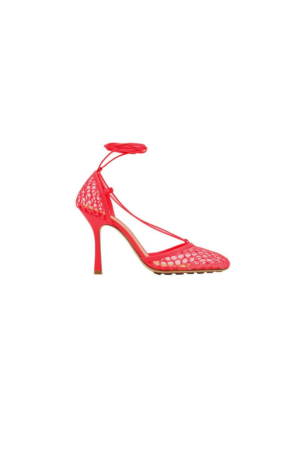 Yellow Stiletto Heel Lace Up Fishnet High Heel Sandals - KissProm