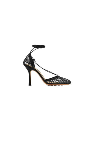 Yellow Stiletto Heel Lace Up Fishnet High Heel Sandals - KissProm