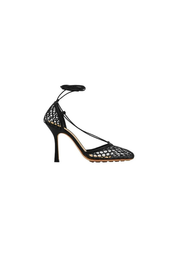 Yellow Stiletto Heel Lace Up Fishnet High Heel Sandals - KissProm