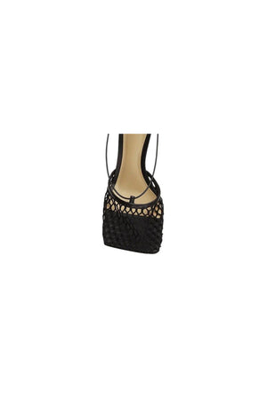 Yellow Stiletto Heel Lace Up Fishnet High Heel Sandals - KissProm