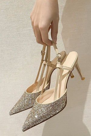 Stiletto High Heels with One Buckle and Toe Cap - KissProm